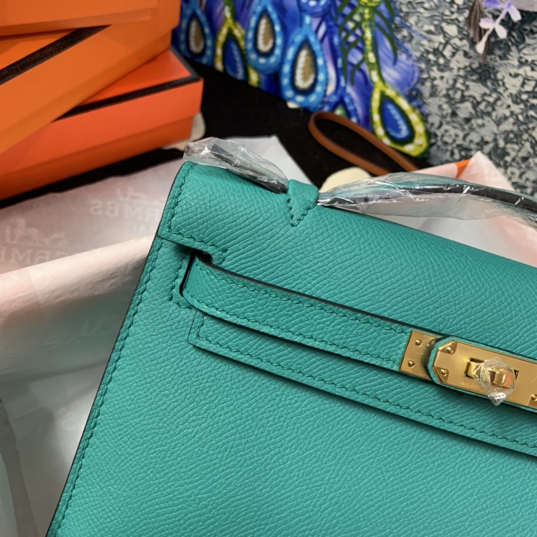 Hermes Mini Kelly Pochette 22cm Bag In Peacock Green Epsom Leather